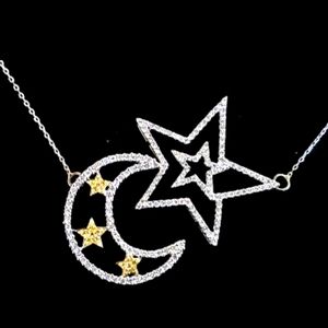 Women's 1.21ctw Diamond Moon Star 14k Gold Necklace 8grams